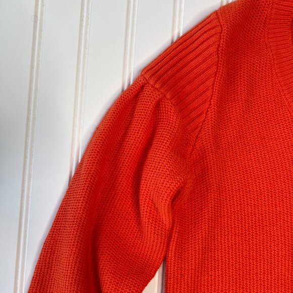 LOFT Orange Sweater Women S  Petite V Neck Long Sleeve Knit Spring Fall Vol Puff - Picture 3 of 10